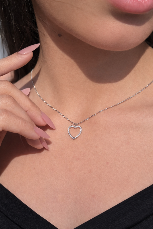 Halo Heart Necklace in Sterling Silver 925s