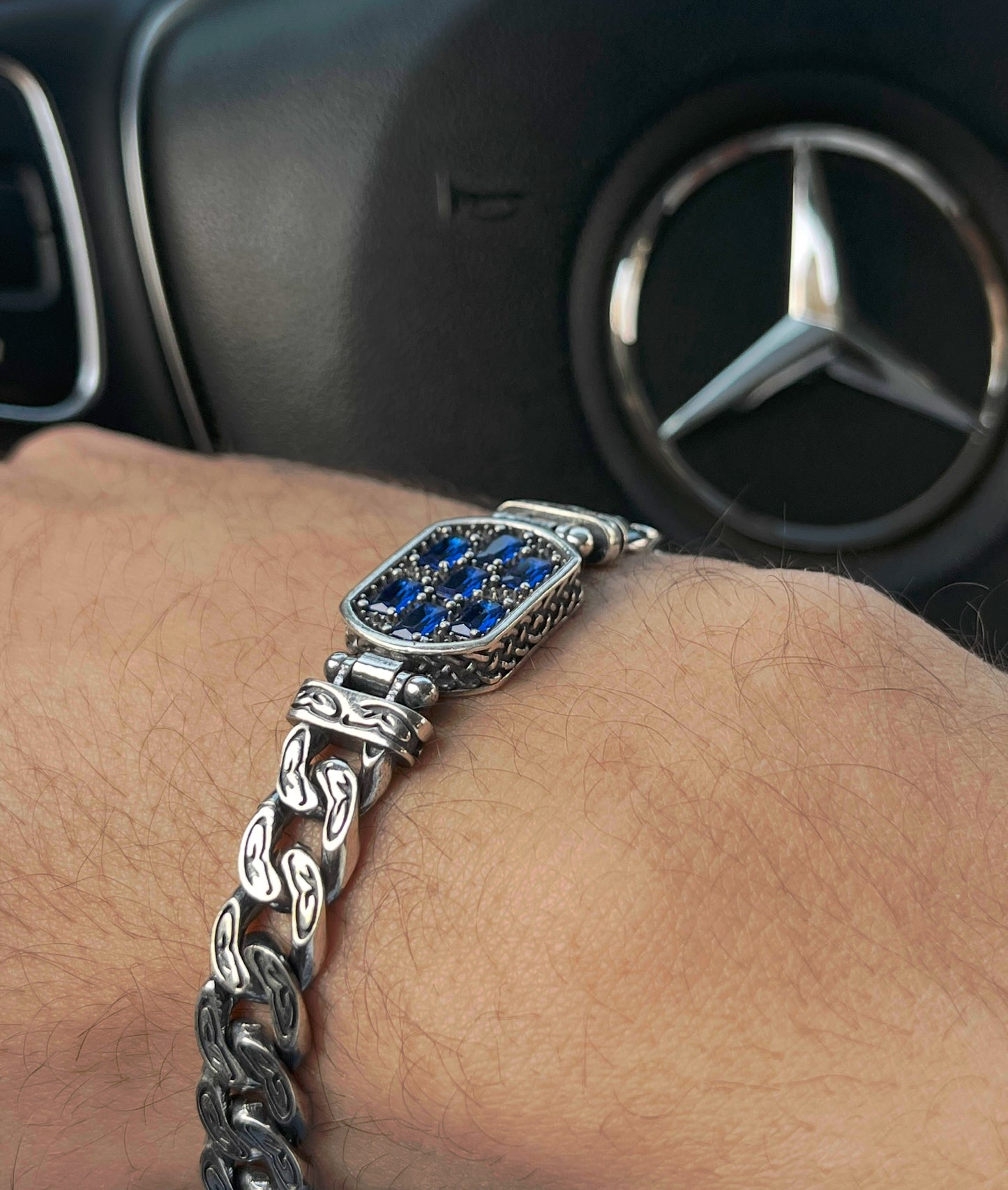 Majestic blue zirconia Bracelet S925 Sterling Silver for men