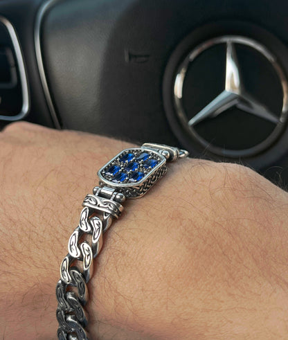 Majestic blue zirconia Bracelet S925 Sterling Silver for men