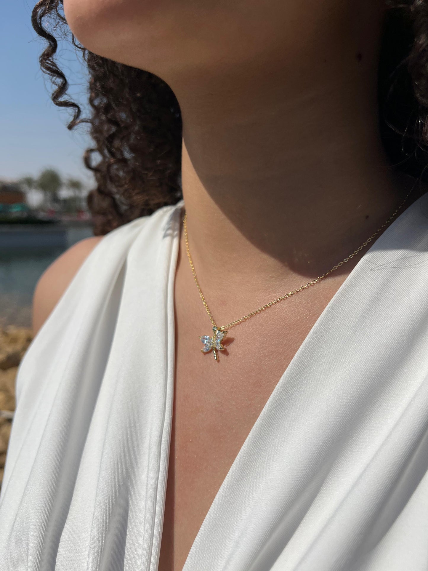 Gold Plated dragonfly Necklace in Sterling Silver 925s