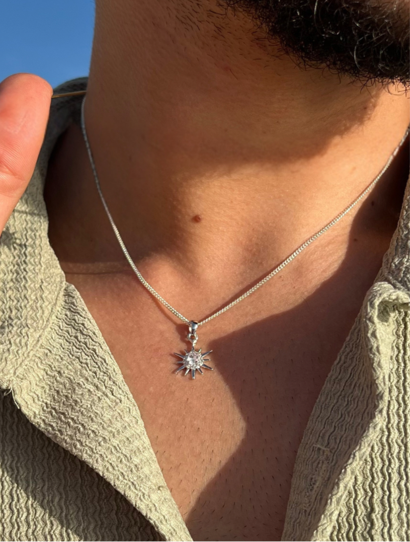 Sun Necklace for Men's Sterling Silver 925s