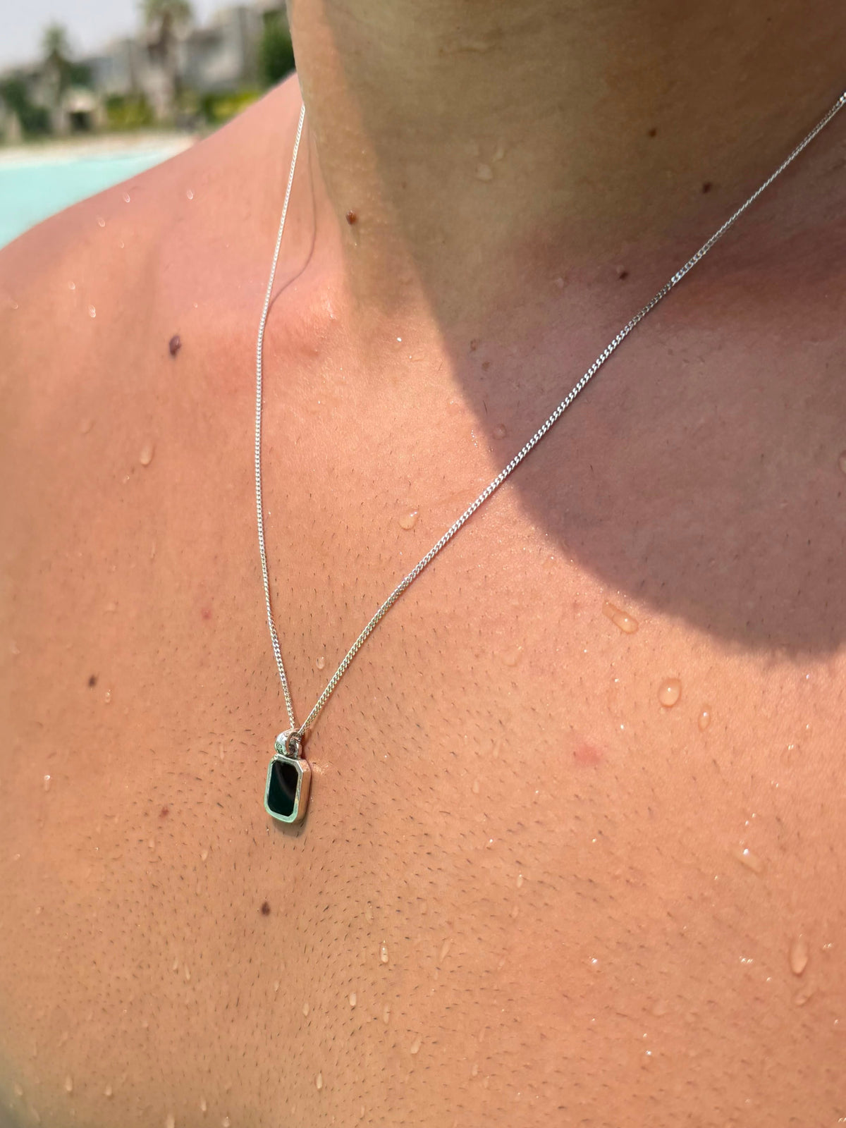 Small Black Stone(Onyx) Necklace Sterling Silver 925s