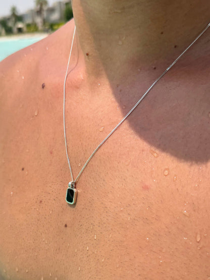 Small Black Stone(Onyx) Necklace Sterling Silver 925s