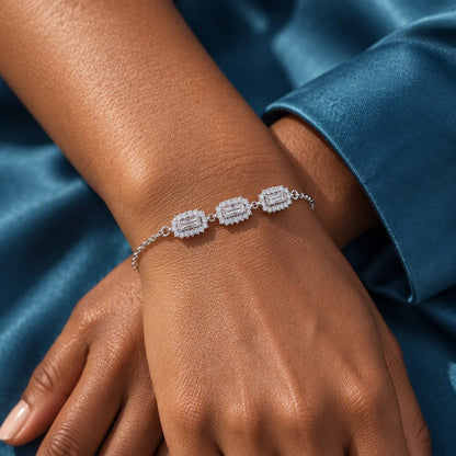 Three baguette Bracelet -in Sterling Silver -925
