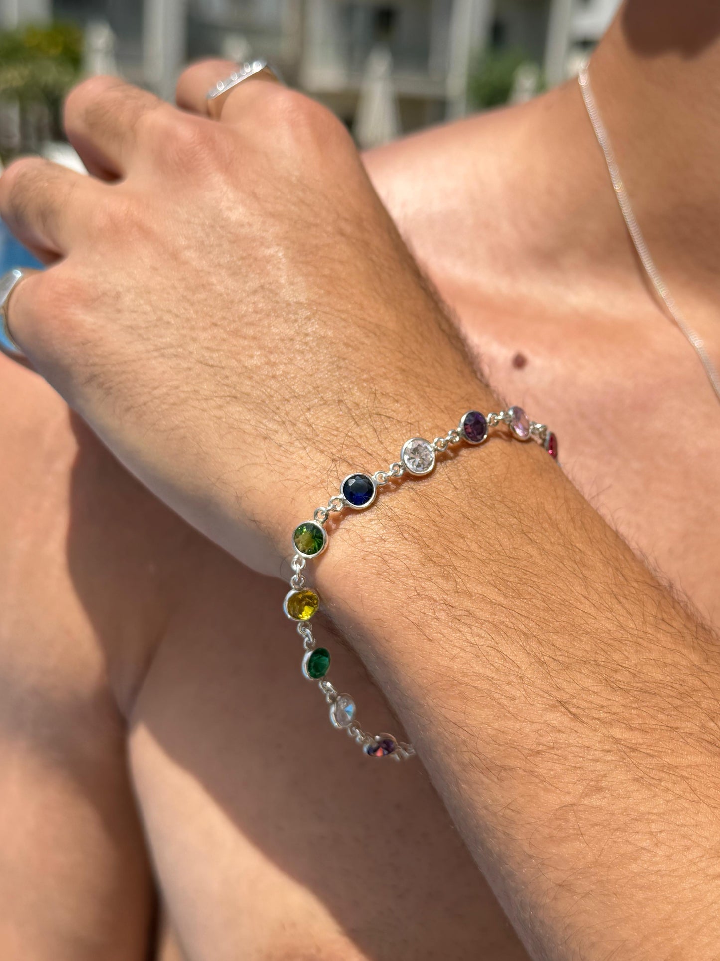 Multi ZIRCONIA Bracelet Sterling Silver 925s