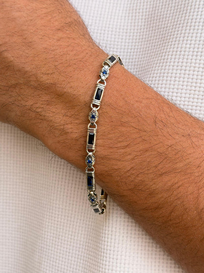 Navy Link Bracelet for men-Pure925s 21cm-5mm