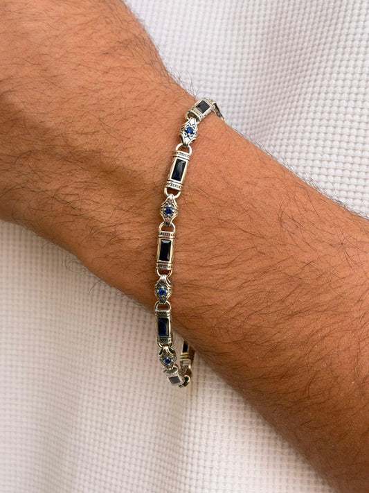 Navy Link Bracelet for men-Pure925s 21cm-5mm