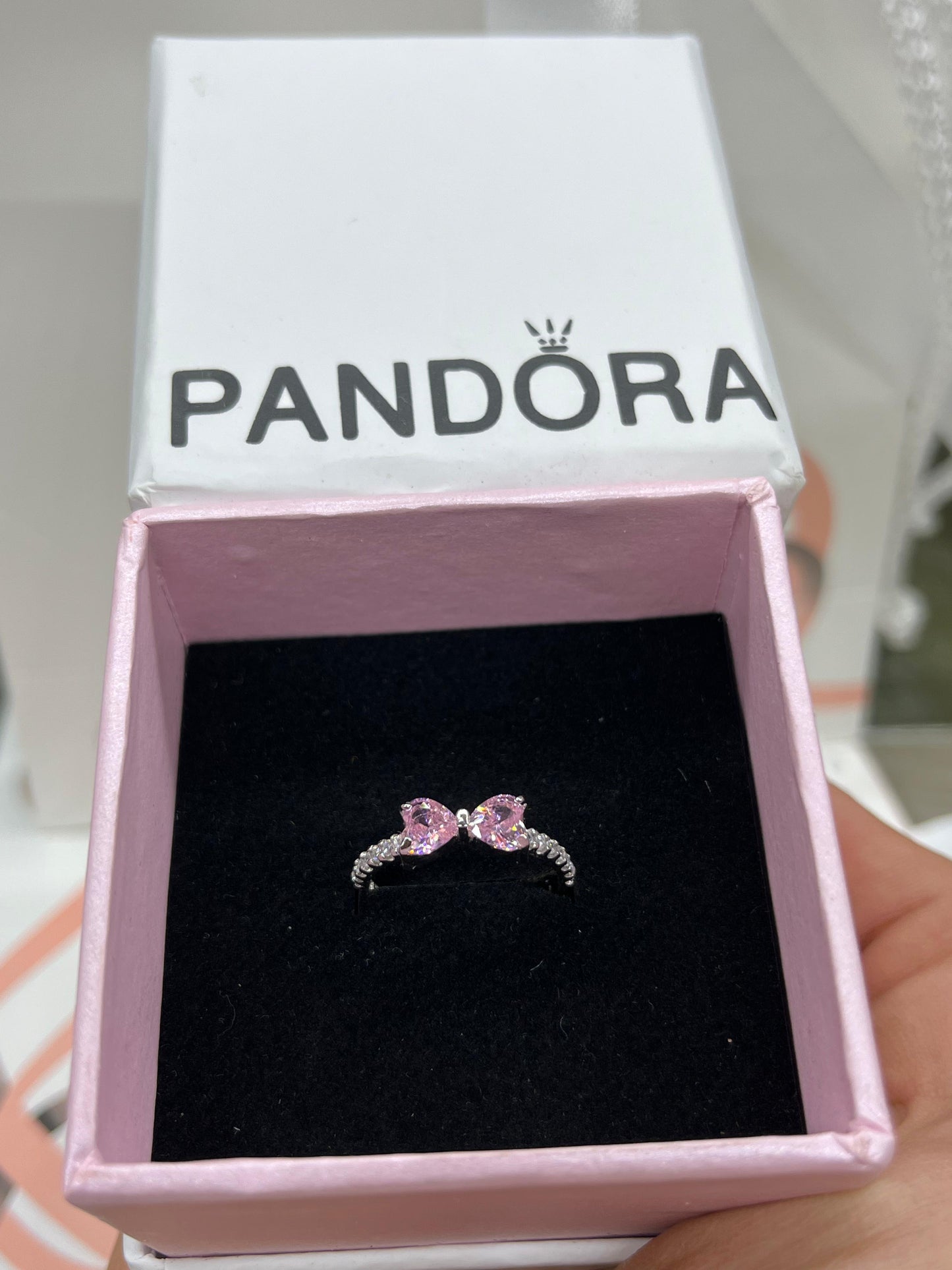Original Pandora Women's Sparkling Pink Bow Ring