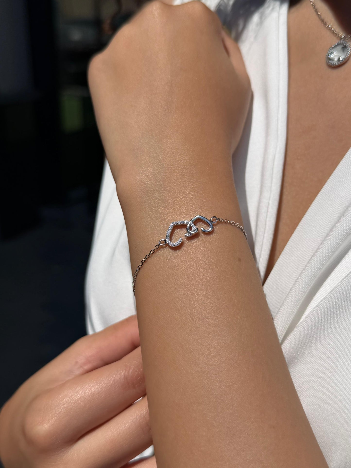 Zirconia Hearts Bracelet -in Sterling Silver -925