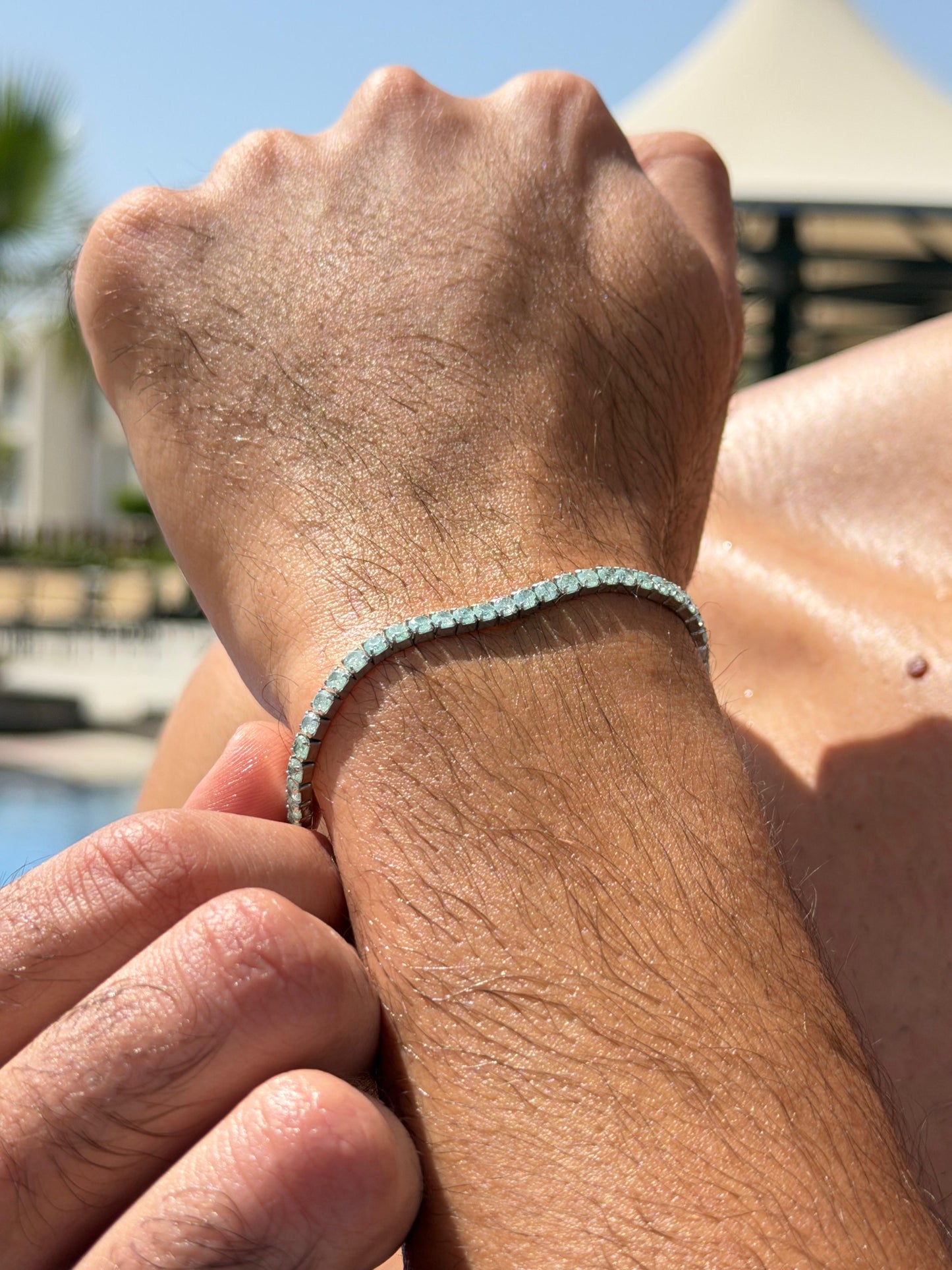 Green Aqua Tennis Bracelet Sterling Silver 925s-3mm