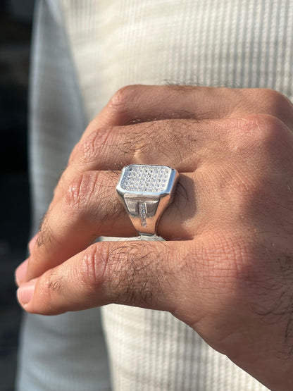 Iced Diamond Zirconia Ring for Men in Sterling Silver 925s