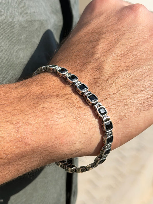 Noir Grid Bracelet for Men's Sterling Silver 925s -6mm-