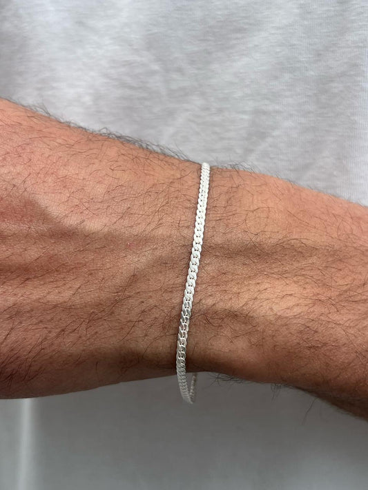 Blocked Slim Grommet-S925 Sterling Silver Bracelet for men