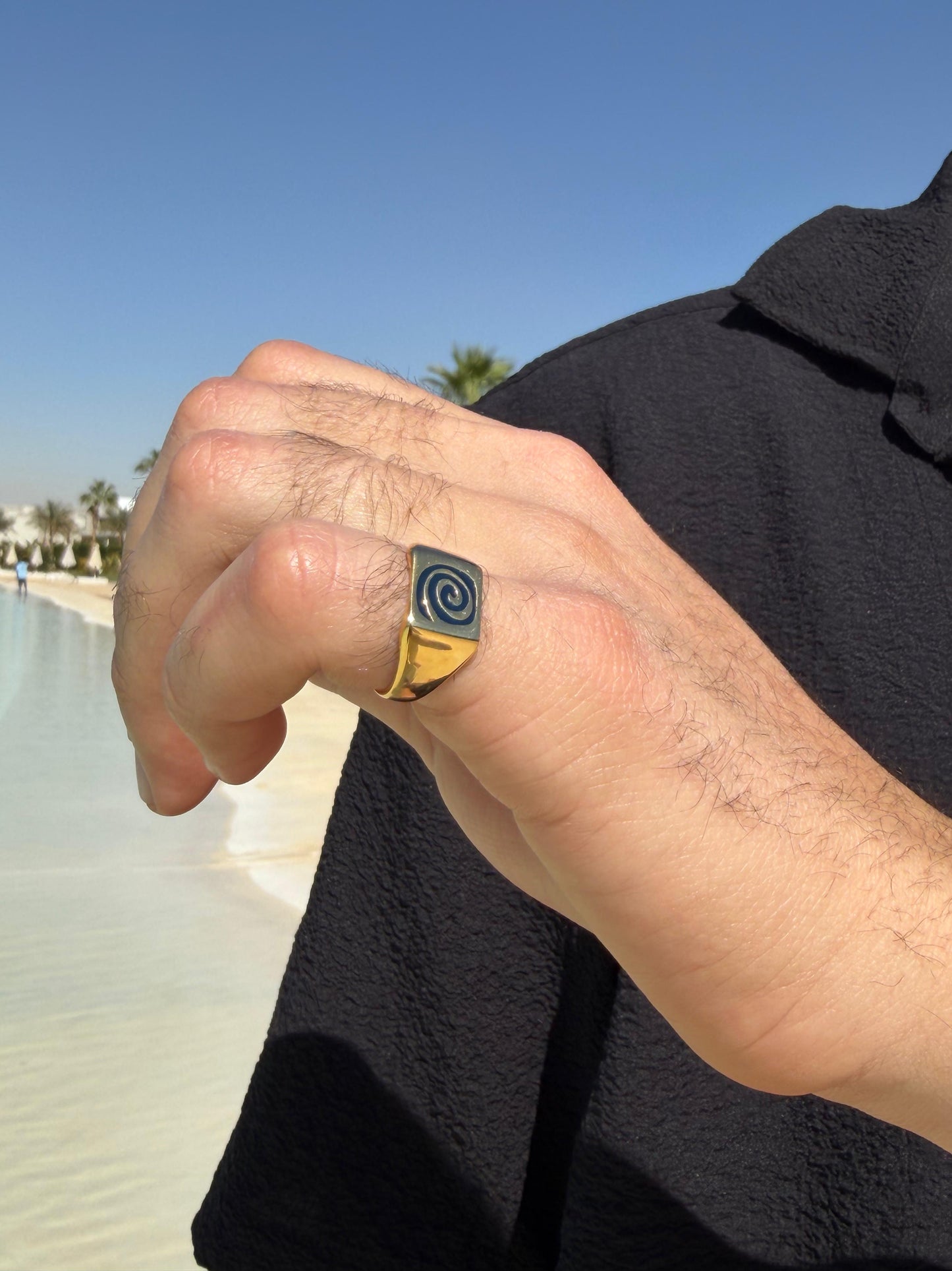 Blue Spiral Cord Ring in Sterling Silver 925s-Fine Gold Plated