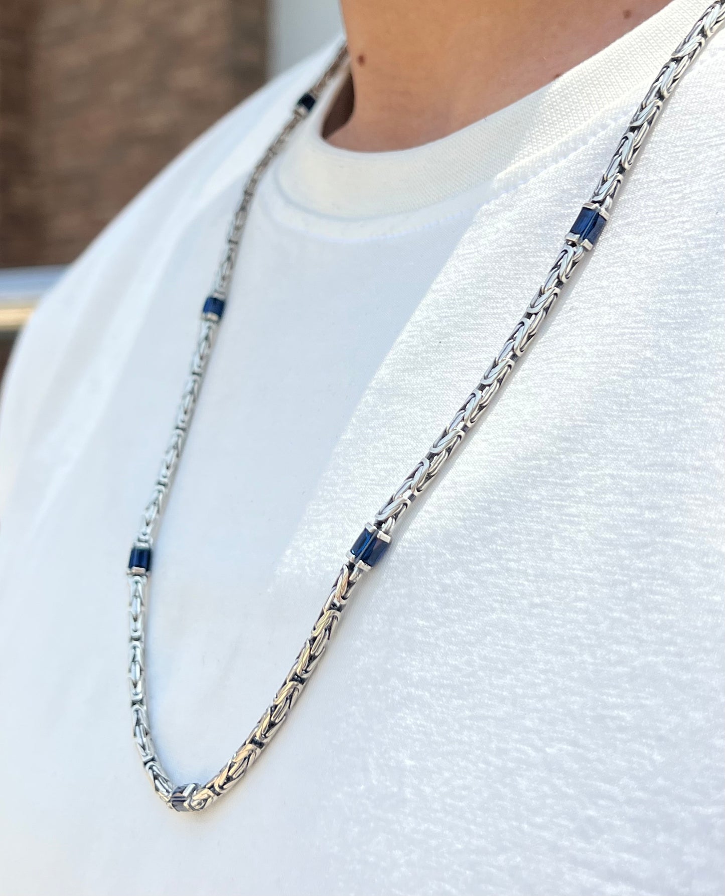 blue accent Necklace For Men Sterling Silver - 925