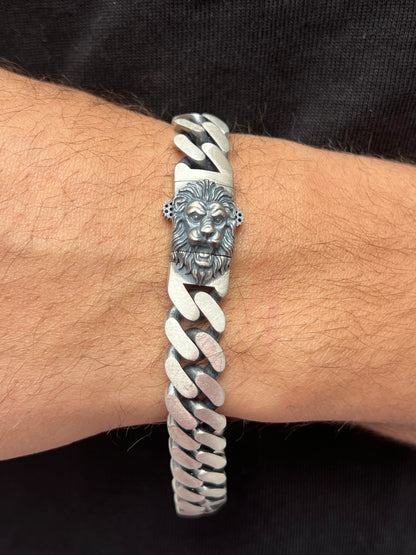 Savage Lion Head bracelet -S925 Sterling Silver for men -23cm