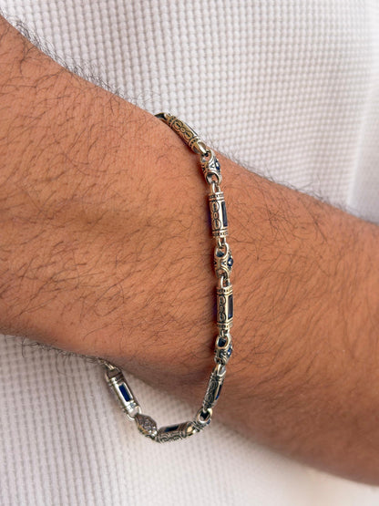 Navy Link Bracelet for men-Pure925s 21cm-5mm