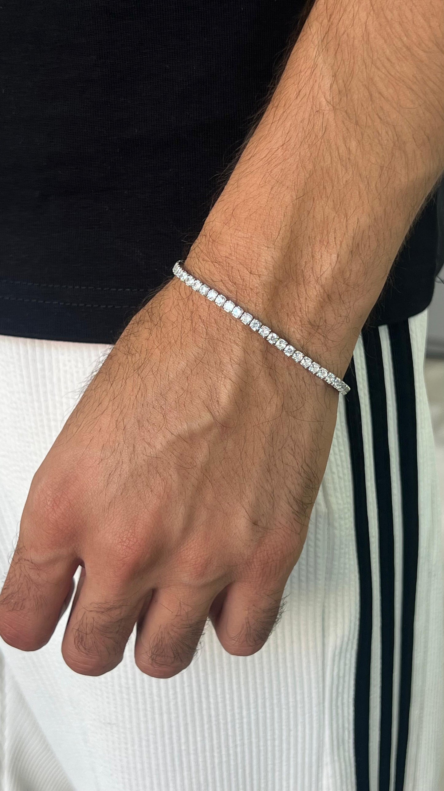 Thick Clear Spinel Tennis Bracelet for Men's Sterling Silver 925s