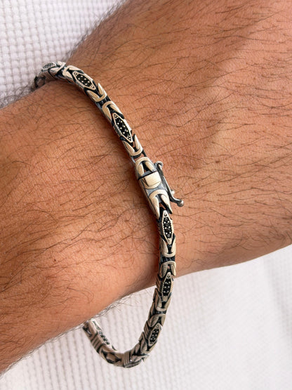 Black Zirconia King Bracelet for Men's Sterling Silver 925s-(22cm-4mm)