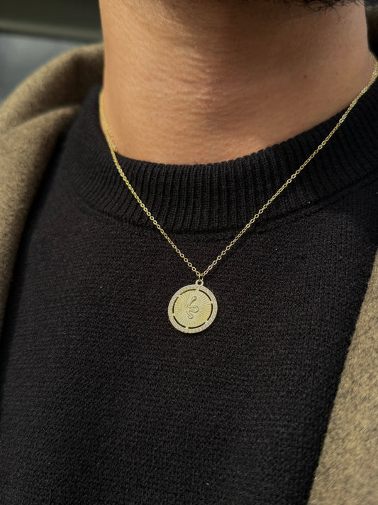 Fine Gold Plated-Snake medallion coin  Necklace925s
