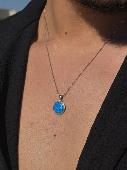 Circle Blue Opal Necklace in Sterling Silver 925s