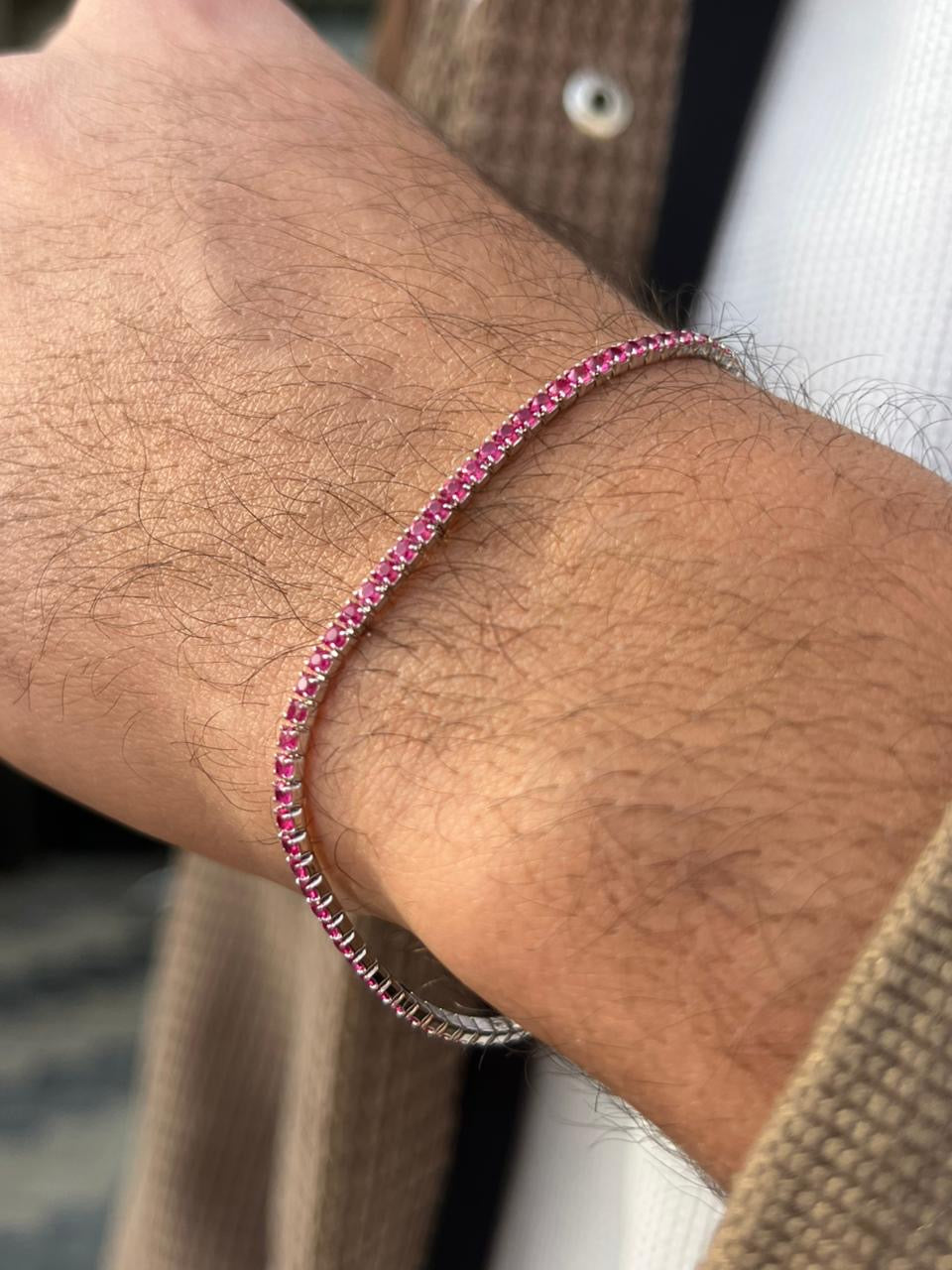 Fuchsia Spinel Tennis Bracelet for Men's Sterling Silver 925s