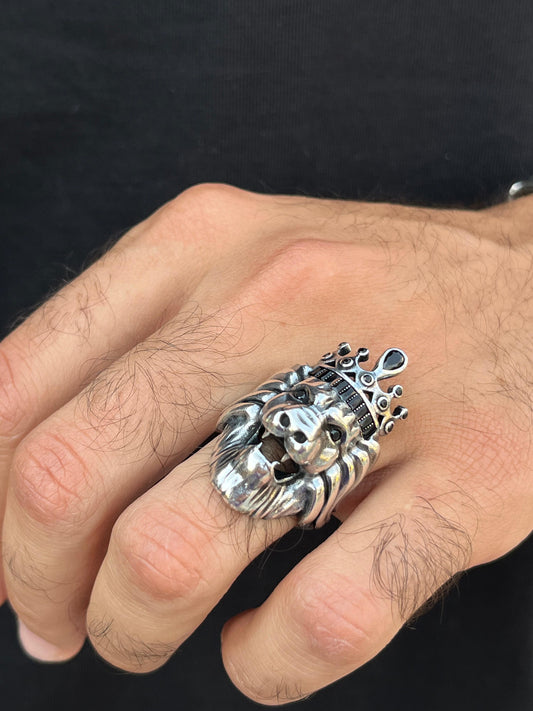 Lion Crown Ring for Men in Sterling Silver 925s