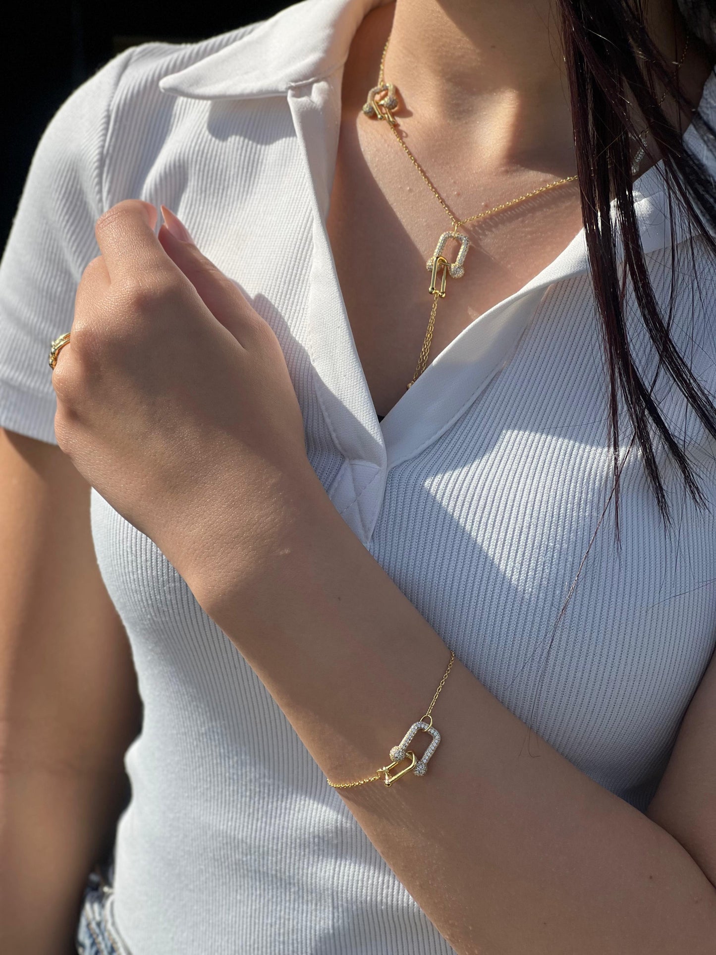 Sparkling Gold Plated Tiffany Set In Italian Sterling Silver 925/ 4 pieces