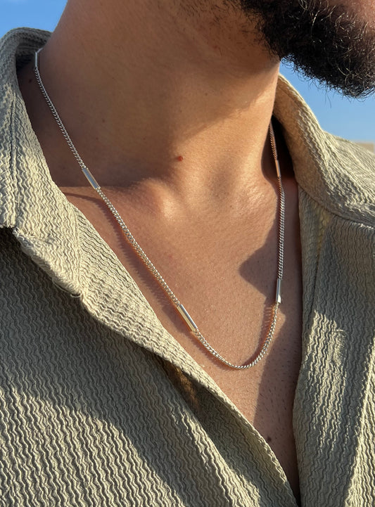 Sleek Bar Necklace for Men's Sterling Silver 925s- (55cm)