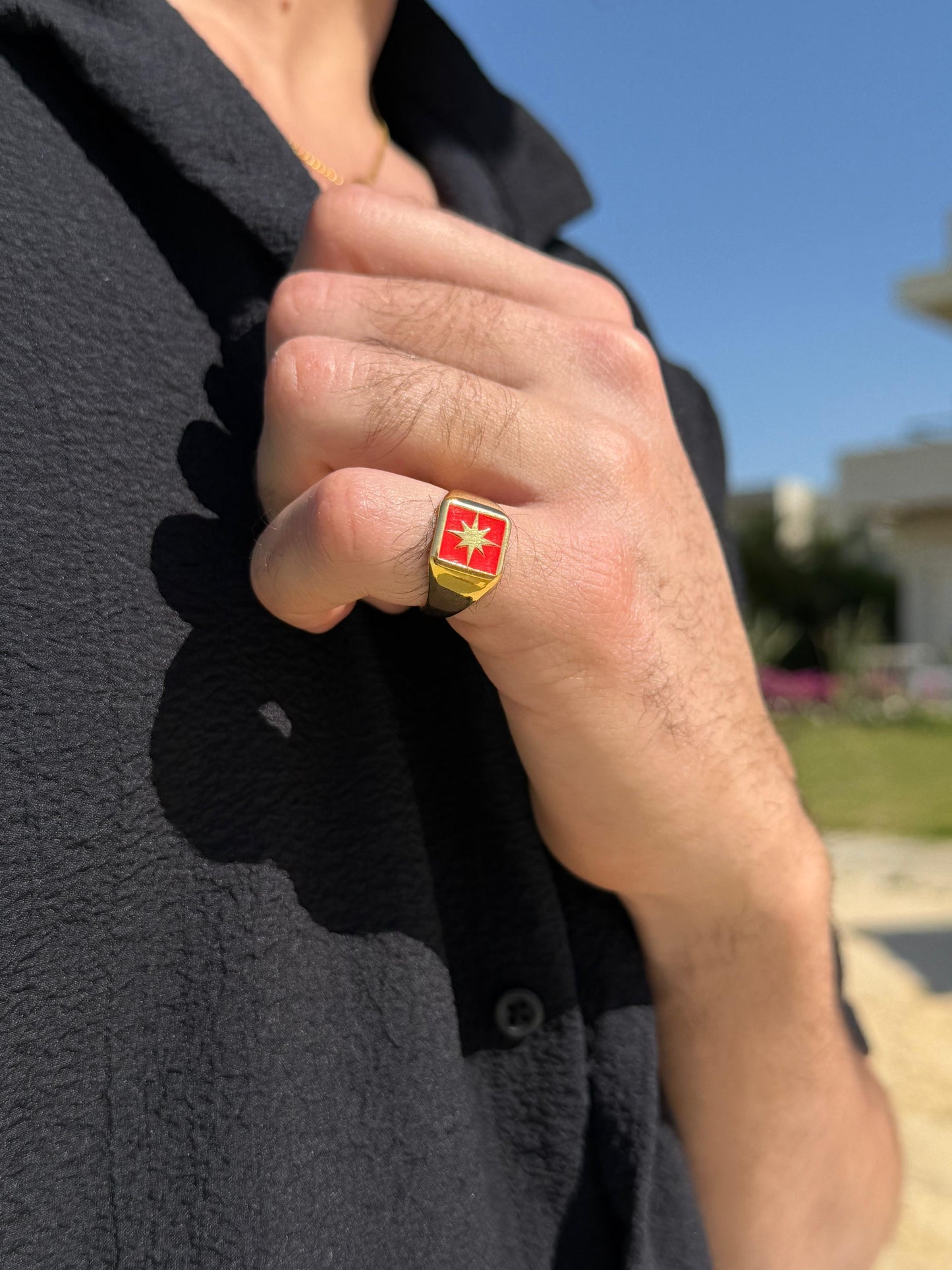 RED Northbound Ring in Sterling Silver 925s-Fine Gold Plated