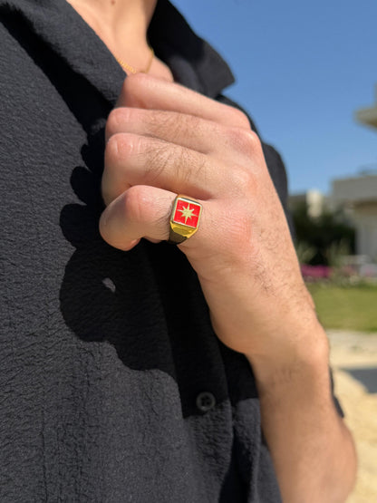 RED Northbound Ring in Sterling Silver 925s-Fine Gold Plated