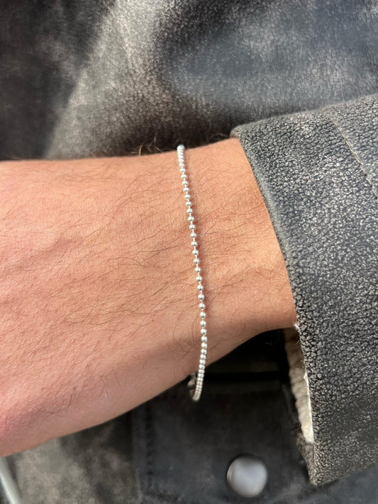 Thin Beaded bracelet -S925 Sterling Silver for men