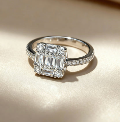 Cubic Square Ring -Clear Zirconia in Sterling Silver -925