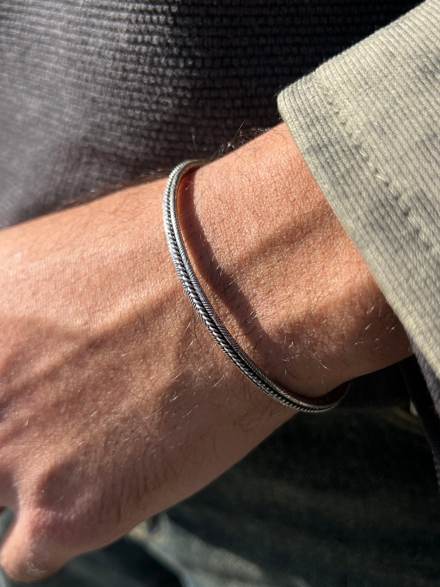 Twisted S925 Sterling Silver bangle for men