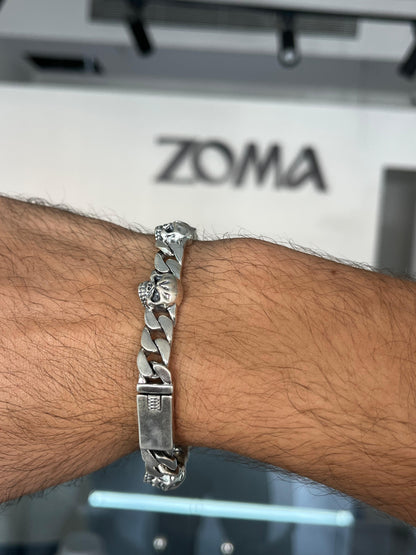 Heavy Skull Bracelet for Men's Sterling Silver 925s-21cm