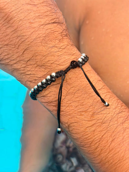 Obsidian beads Adjustable Macramé Bracelet