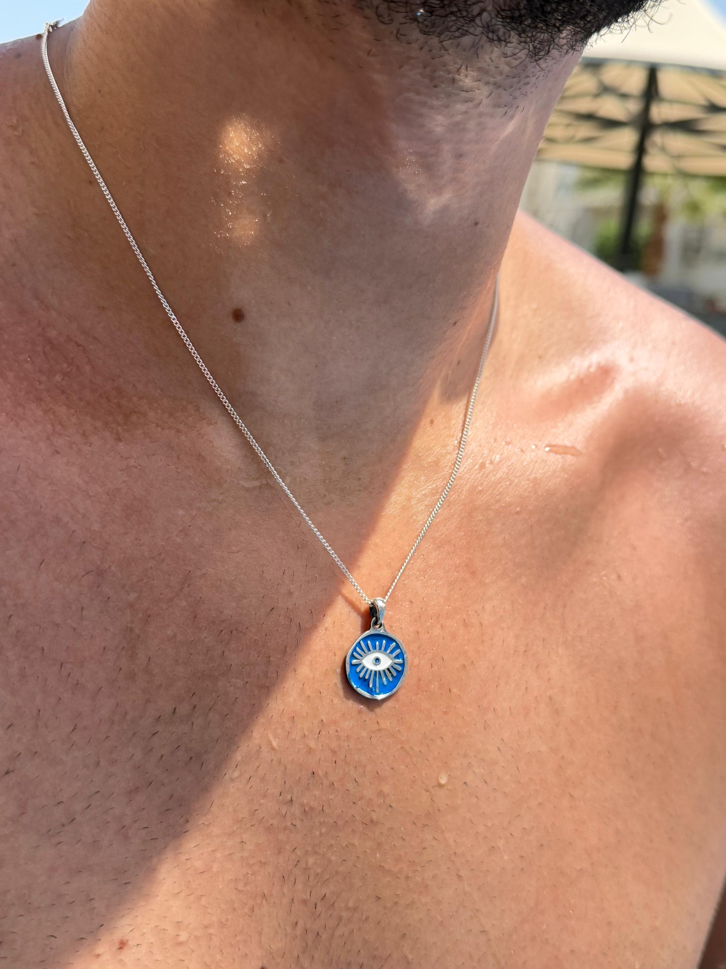 Blue Evil Eye Necklace in Sterling Silver 925s