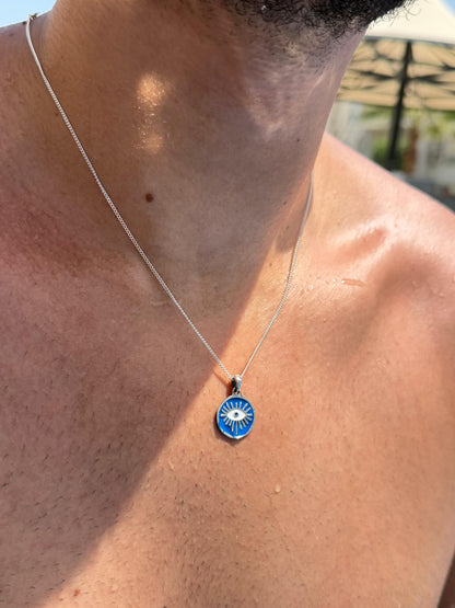 Blue Evil Eye Necklace in Sterling Silver 925s