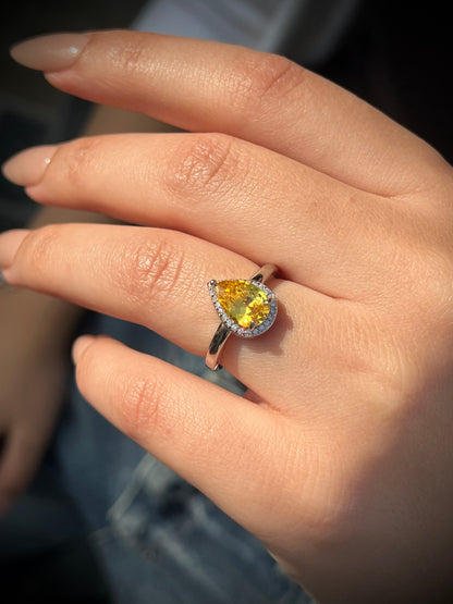 Teardrop Ring -Yellow Zirconia in Sterling Silver -925