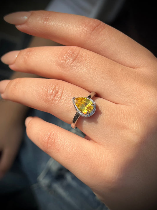 Teardrop Ring -Yellow Zirconia in Sterling Silver -925