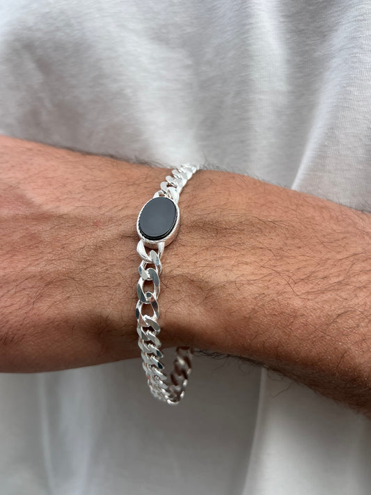 Onyx-Grommet Bracelet for Men's Sterling Silver 925s-18cm
