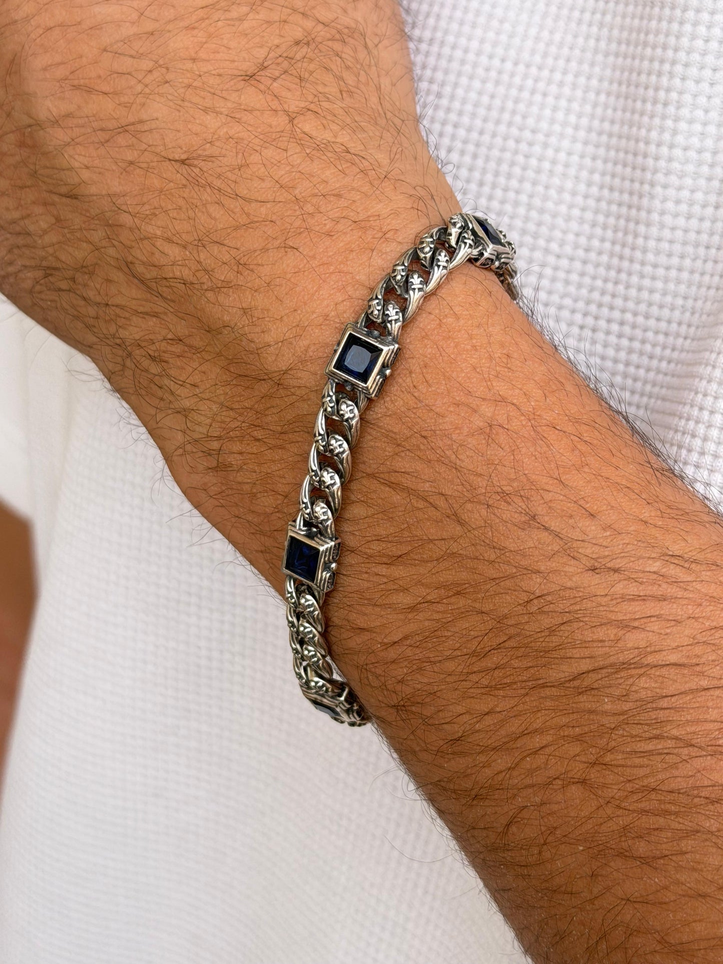 Gothic Blue Multi Bracelet for Men's Sterling Silver 925s 20cm-8mm