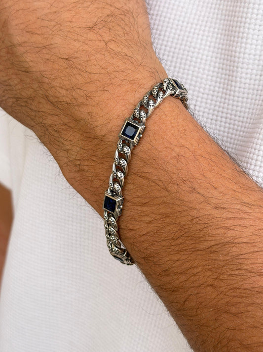Gothic Blue Multi Bracelet for Men's Sterling Silver 925s 20cm-8mm