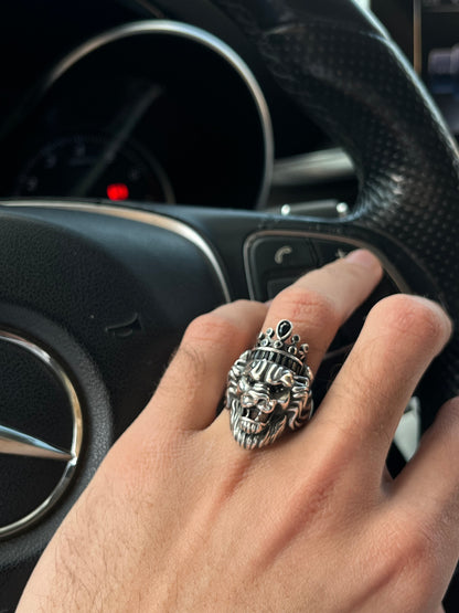 Lion Crown Ring for Men in Sterling Silver 925s