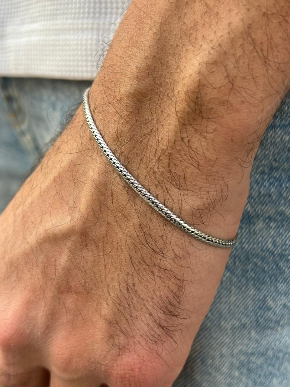 3mm Blocked Grommet Bracelet for Men's Sterling Silver 925s