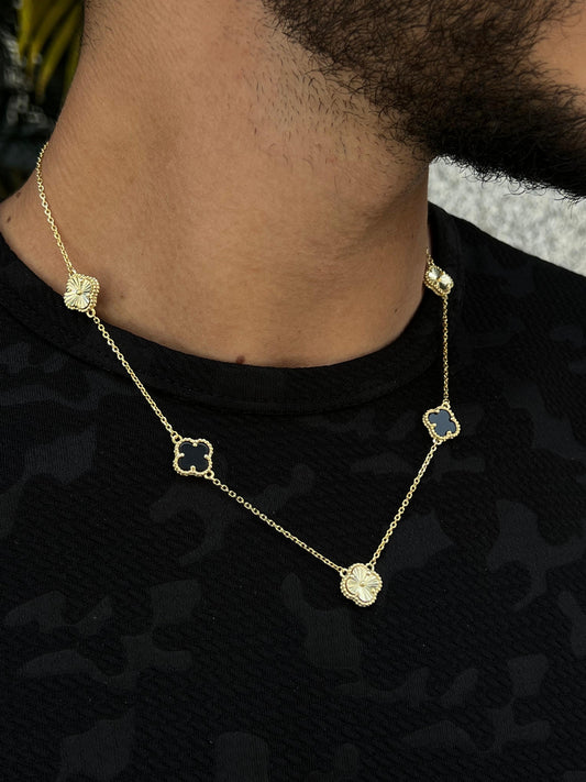 Gold plated -3 Diamond cut -2 black Van cleef Necklace for Men's Sterling Silver 925s