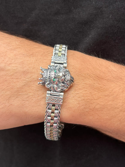 Emerald eyes King lion head bracelet for men 925s