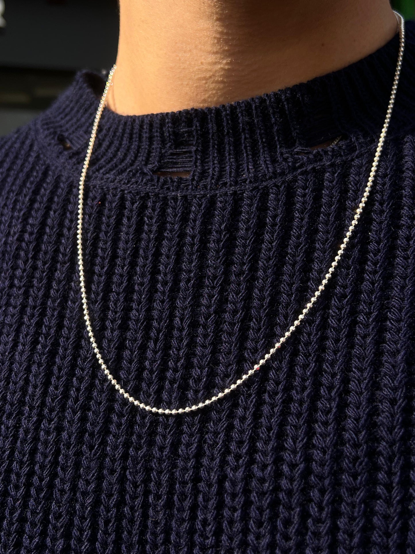 Beaded Necklace for Men's Sterling Silver 925s- (60cm-2mm)