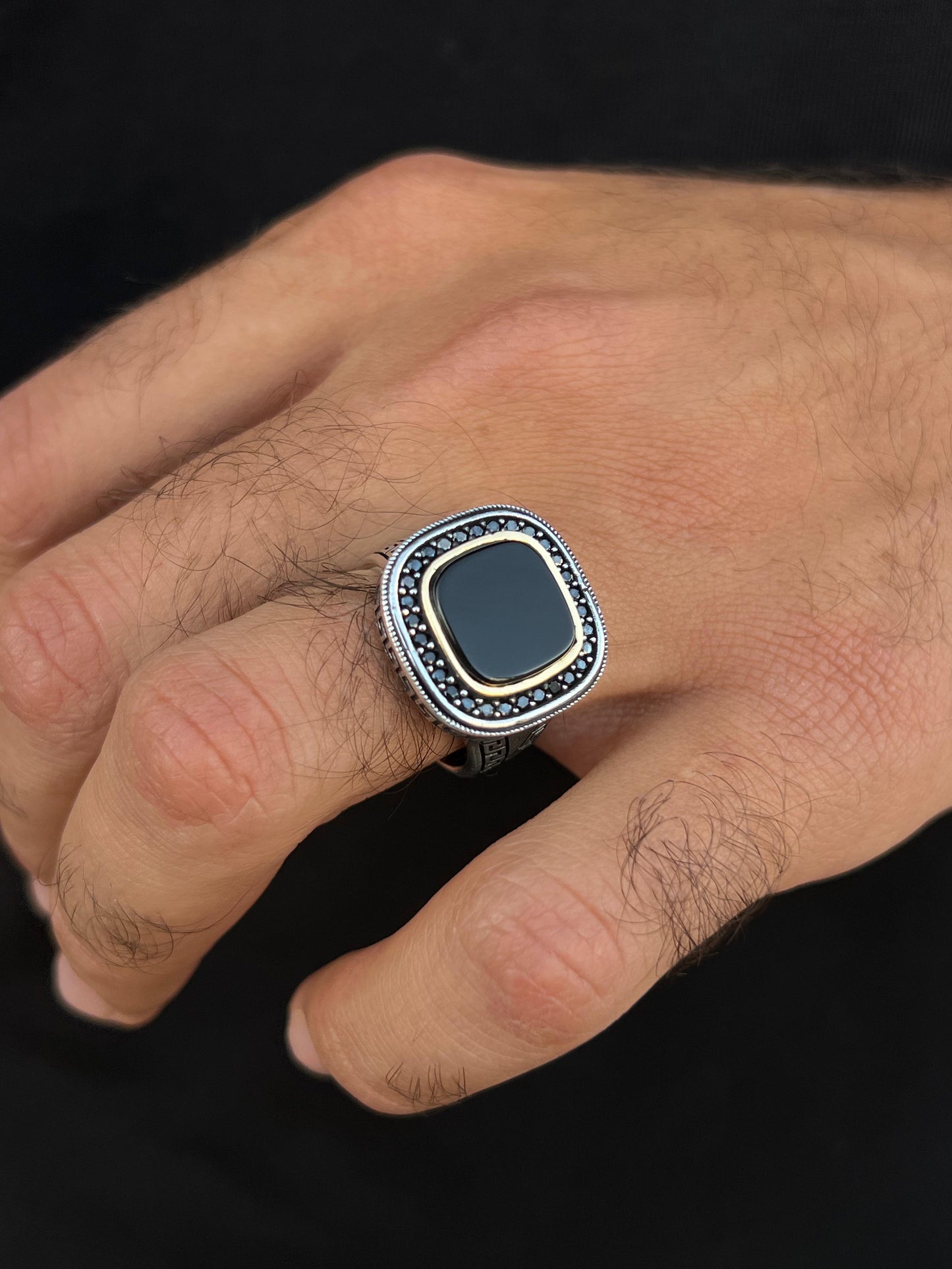 Black Squared Ring in Sterling Silver 925s
