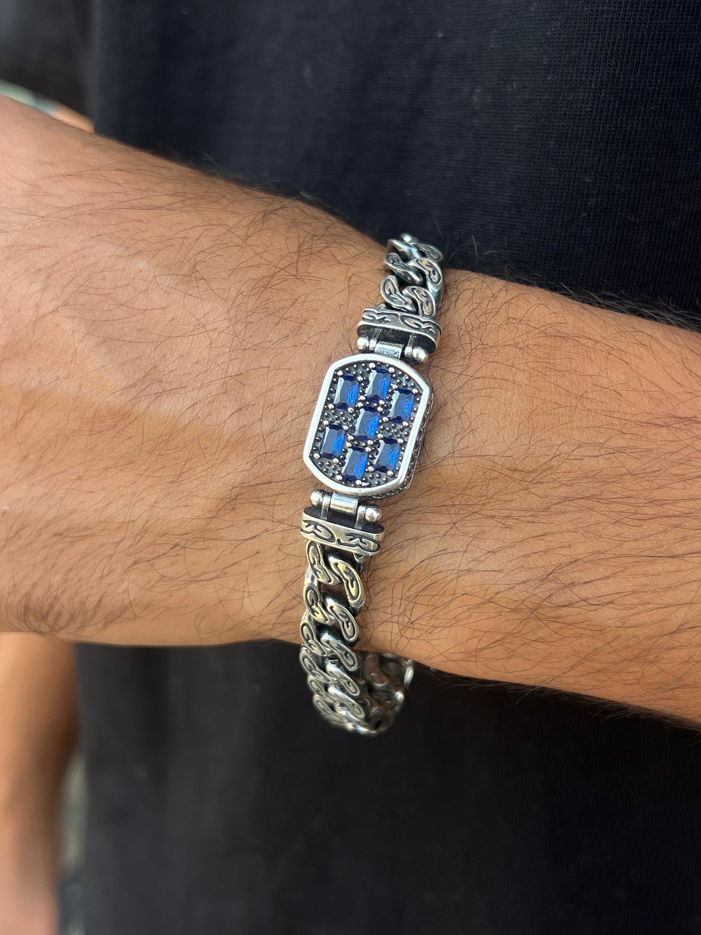 Majestic blue zirconia Bracelet S925 Sterling Silver for men